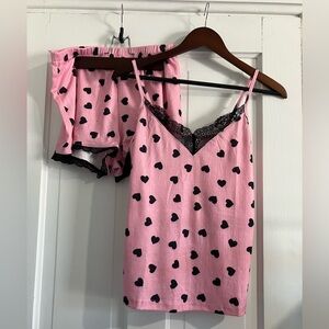 NWT Ekouaer Heart and Lace Camisole Knit Pajama Set